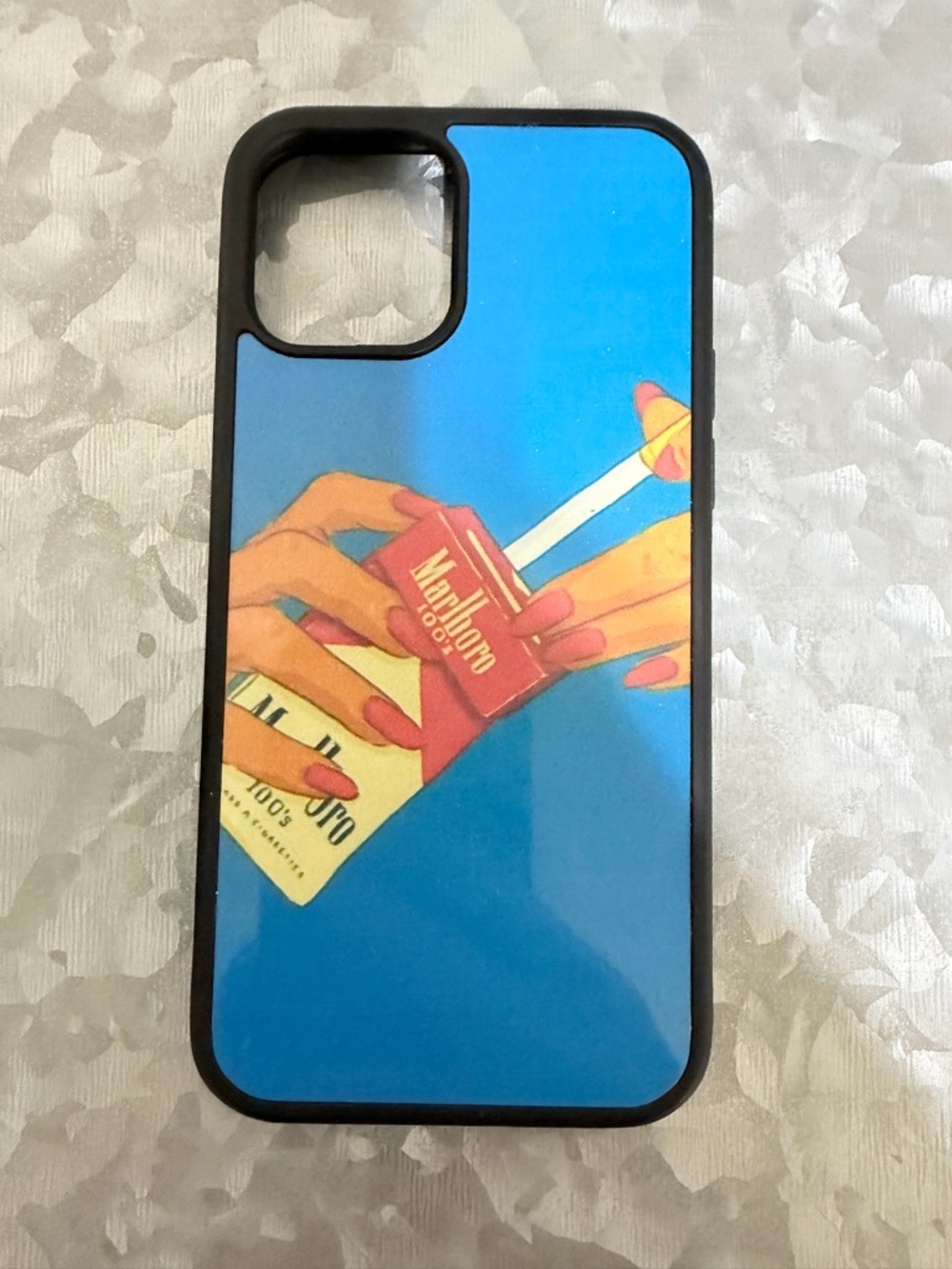 Blue Graphic Phone Case with Pink Accent Design